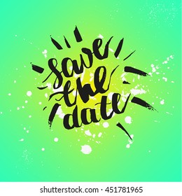 Vector artistic brush lettering composition. Gradient phrase Save the date.  Hand drawing ink brush illustration 