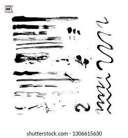 Vector Artistic Brush Strokes Set. Ink Painting. Professional Watercolor Illustration Graphics.