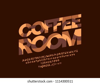 Señal del salón de café artístico vectorial.Tipo de letra texturada abstracta. Patrón creativo Letras, números y símbolos alfabéticos