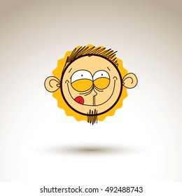 Vector artistic colorful drawing of bizarre person face, communication and social network design element isolated on white. Allegory illustration, emotions and human temperament conceptual image.