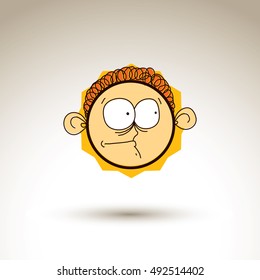 Vector artistic colorful drawing of curious person face, communication and social network design element isolated on white. Allegory illustration, emotions and human temperament conceptual image.