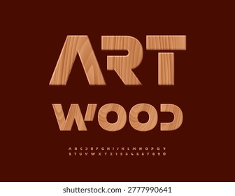 Vector Artistic concept Art Wood. Bright Oak Font. Exclusive Tree texture Alphabet Letters and Numbers set