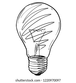 Vector artistic conceptual pen and ink sketch drawing illustration of light bulb.
