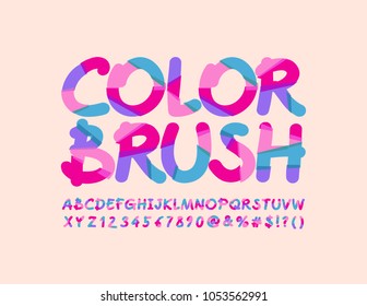 Vector Artistic Design banner Color Brush. Bright sliced Font. Beautiful Alphabet Letters, Numbers and Symbols