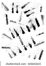 Vector artistic design elements in grunge dust messy dirty style. Texture dynamic overlay. Line shapes with different pressure, textile abstract pattern for printing. Rubber dry hand made stamps 