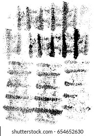 Vector artistic design elements in grunge dust messy dirty style. Texture dynamic overlay. Line shapes with different pressure, textile abstract pattern for printing. Rubber dry hand made stamps 