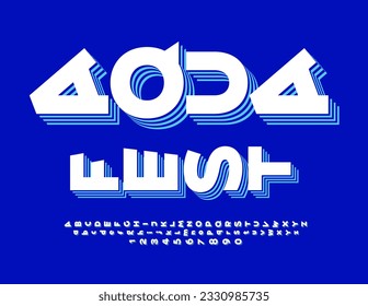 Vector artistic Emblem Aqua Fest. Layered bright Font. Rotated 3D Alphabet Letters and Numbers