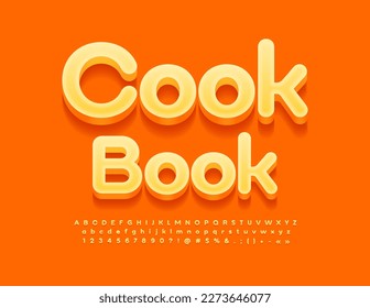 Vector artistic Emblem Cook Book. Orange 3D Font. Modern Alphabet Letters and Numbers