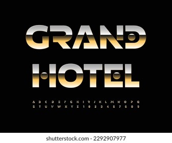 Vector artistic emblem Grand Hotel. Trendy Golden Font. Luxury Alphabet Letters and Numbers set