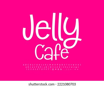 Vector artistic emblem Jelly Cafe with white slim Font. Funny Handwritten Alphabet Letters and Numbers set