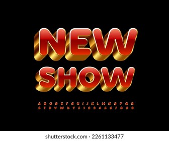 Vektorgrafik-Symbol Neue Show. Rote und goldene Luxusschriftart. Trendy Alphabet Letters and Numbers