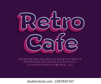 Vector artistic Emblem Retro Cafe. Creative 3D Font. Bright Vintage Alphabet Letters and Numbers set