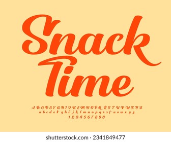 Vector artistic Emblem Snack Time. Modern calligraphic Font. Elegant  Alphabet Letters and Numbers set