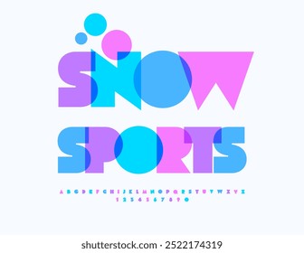 Vector artistic emblem Snow Sports. Modern Colorful Font. Creative Alphabet Letters and Numbers set.