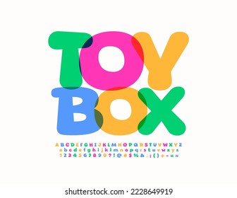 Vector artistic Emblem Toy Box. Bright Watercolor Font. Cute Kids Alphabet Letters, Numbers and Symbols set