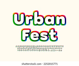 Vector artistic Emblem Urban Fest.   Modern Creative Font. Kids bright Alphabet Letters and Numbers