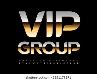 Vector artistic Emblem Vip Group. Luxury Golden Font. Chic Alphabet Letters and Numbers set