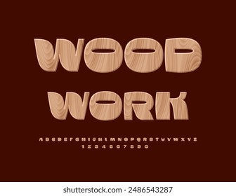 Vector artistic emblem Wood Work. Tree pattern Font. Modern Stylish Alphabet Letters and Numbers set