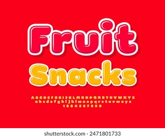 Volante artístico de Vector Fruit Snacks. Fuente brillante brillante. Conjunto de letras y números decorativos del alfabeto. 