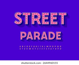 Vetor Artistic flyer Street Parade.Trendy Lamp Font. Letras e Números Alfabeto Vintage Brilhante com Lâmpadas.