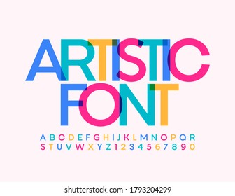 Vector Artistic Font. Creative colorful Alphabet. Bright decorative Letters and Numbers set