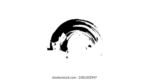 Vector artistic freehand black paint, ink or acrylic hand made creative brush stroke background isolated on white as grunge or grungy art spray effect, education abstract elements dark frame design