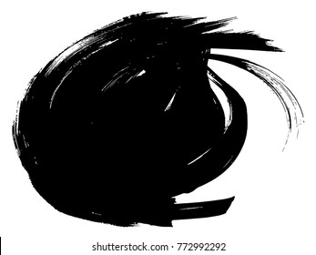 Vector artistic freehand black paint, ink or acrylic hand made creative brush stroke background isolated on white as grunge or grungy art spray effect, education abstract elements dark frame design