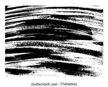 Vector artistic freehand black paint, ink or acrylic hand made creative brush stroke background isolated on white as grunge or grungy art spray effect, education abstract elements dark frame design