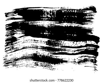 Pintura negra vectorial artística de mano libre, tinta o mano acrílica fondo de pincel creativo aislado en blanco como efecto de pulverización de arte grueso o grungo, educación elementos abstractos diseño de marco oscuro