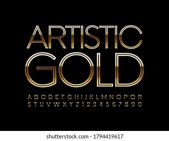 Vector Artistic Gold Alphabet Letters and Numbers. elegant chic Font