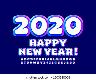 Vector artistic Greeting Card Happy New Year 2020! Colorful Uppercase Font. Bright Alphabet Letters and Numbers