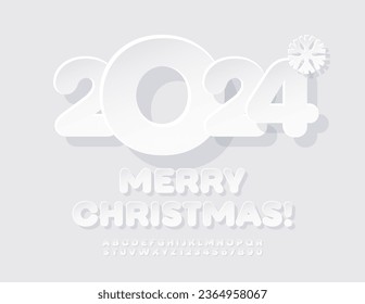 Tarjeta de felicitación artística vectorial Feliz Navidad 2024! Tipo de letra blanco. Letras y números de alfabeto de estilo pegajoso