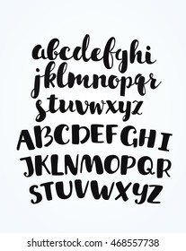 Vector artistic hand drawn font in ink. Uppercase and lowercase latin letters for your disign, lettering and cards