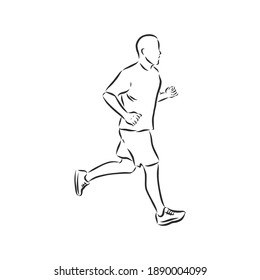 Vector artistic hand drawn sketch of running human silhouette isolated on white background. running man, vector sketch illustration