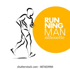 Vector artistic hand drawn sketch of running human silhouette isolated on white background. Sport sketch illustration. Running jogging man figure. Athlete run.