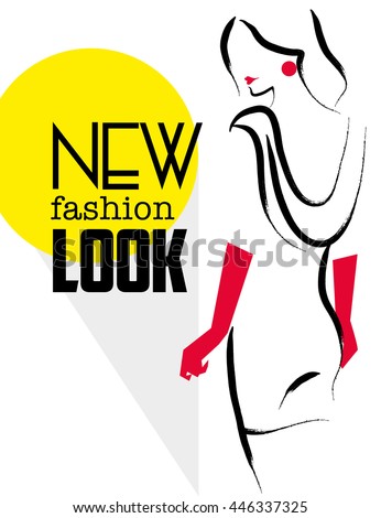 Vector artistic hand drawn stylish young lady portrait isolated on white background. Fashion girl, model. Woman in hat. Beauty illustration, logo element design. Fashion poster, placard, banner.