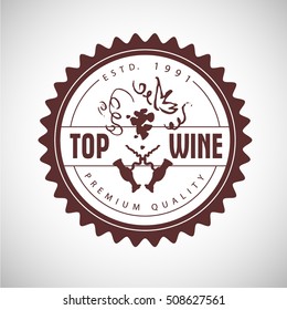 Vector artistic hand drawn wine logo isolated on white background. Ink drawing. Alcohol company brand mark design emblem. 