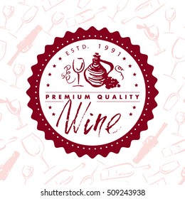 Vector artistic hand drawn wine logo isolated on white background. Ink drawing. Alcohol company brand mark design emblem.