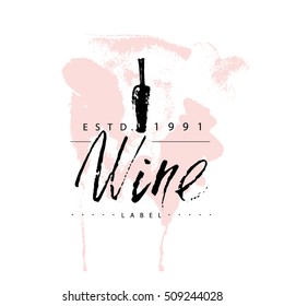 Vector artistic hand drawn wine logo isolated on white background. Ink drawing. Alcohol company brand mark design emblem. 