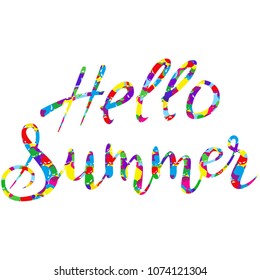 Vector artistic handwritten calligraphic phrase Hello Summer.