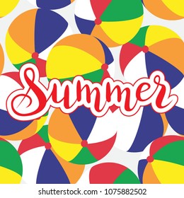 Vector artistic handwritten calligraphic word Summer on bright background. 