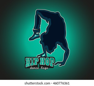Vector artistic hip hop dance logo. Breakdancing man handstand. Branding logo design template for dance studio, battle, fest, contest, championship, banner, flayer, billboard, card.