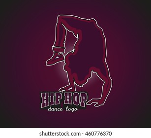 Vector artistic hip hop dance logo. Breakdancing man handstand. Branding logo design template for dance studio, battle, fest, contest, championship, banner, flayer, billboard, card.