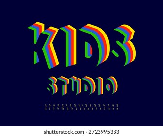 Vector Icono artístico Kids Studio. Única fuente colorida. Conjunto brillante de letras y números del alfabeto fresco.