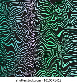 Vector artistic illustration. Abstract colorful blue curvy lines on black background.