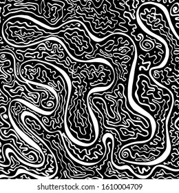 Vector artistic illustration. Abstract white curvy lines on black background.