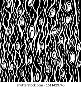 Vector artistic illustration. Abstract white curvy lines on black background.