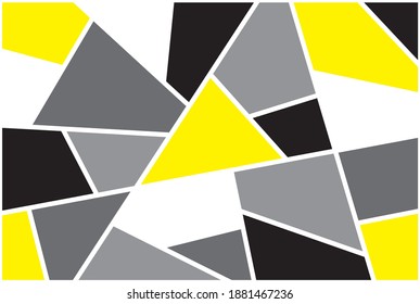 Vector artistic illustration. Abstract yellow, black, grey and white geometric figures pattern.