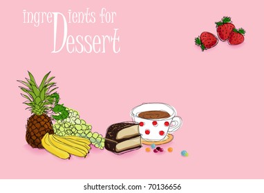 vector artistic illustration of dessert with fruits