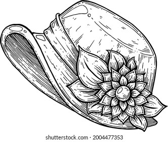 Vector, artistic illustration, handmade, made with pen and ink. A woman's hat.